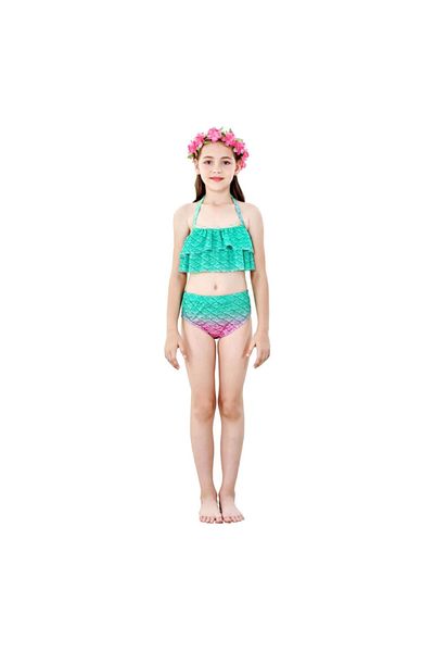 EarthKeepers Set costum de baie Ariel Sirenă, 3 piese, Roz/Verde, Include top, slip și coadă - 140 cm - 9-10 ani