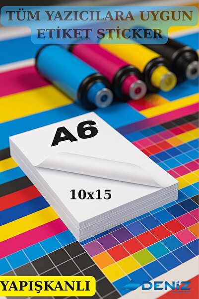 Deniz Karton Yapışkanlı Etiket | 150 Adet A6 Boy 10x15 cm - Boş Sticker - Mat...