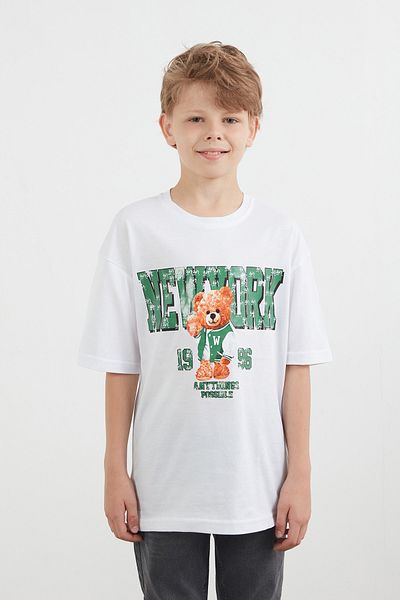 Fulla Moda Tricou pentru băiat cu imprimeu New York și ursuleț de pluș