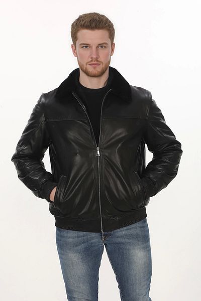 PayBuy Men's Winter Style Derimont Jacket Black Genuine Lambskin Bomber Model Men's Coats