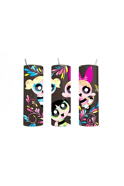 MECKSA PowerPuff girls Design Tumbler Straight Tumbler double Wall Insulated Tumbler with Straw 20 oz