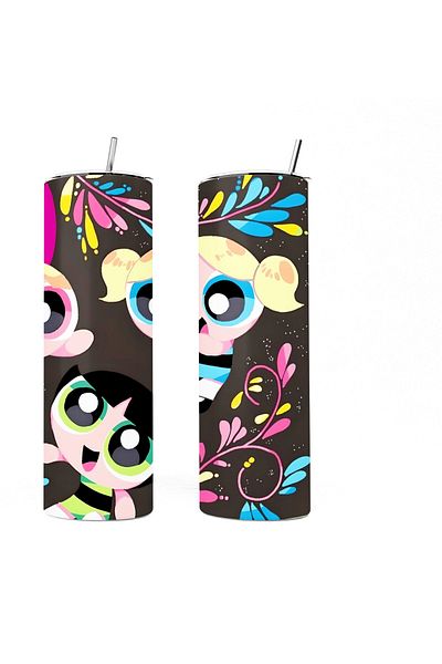 MECKSA PowerPuff girls Design Tumbler Straight Tumbler double Wall Insulated Tumbler with Straw 20 oz