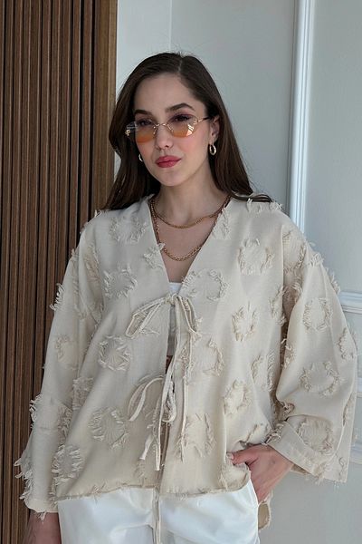 Le Savu Shilsee Tie-Dye Kimono with Tassel Detail Stone Color