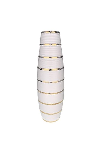 Blusmart Vaza din ceramica cu dungi orizontale, 17x60 cm, Alb