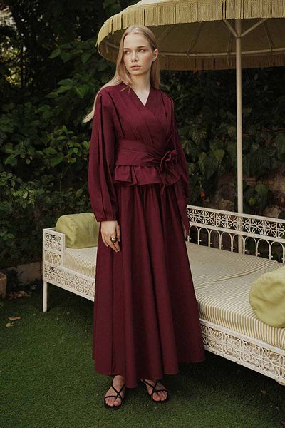 Hooopstore Princess Cotton Burgundy Skirt Suit