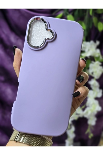 Magic Ring Iphone 16 PLUS Uyumlu Metal Kamera Çerçeveli Mat Lila Silikon Kılıf