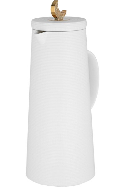 Alsaif Gallery Royal Thermos with Crescent Lid - Saif Gallery, 1 Liter Capacity, Glass Inner Storage, White Plastic Outer