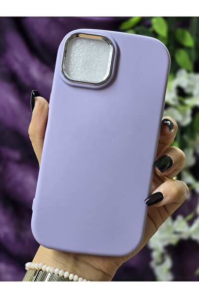Magic Ring Iphone 13 / 14 Uyumlu Metal Kamera Çerçeveli Mat Lila Silikon Kılıf