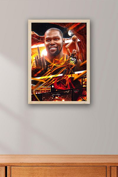Saturn Kevin Durant Framed Painting - Basketball Nba Poster Painting