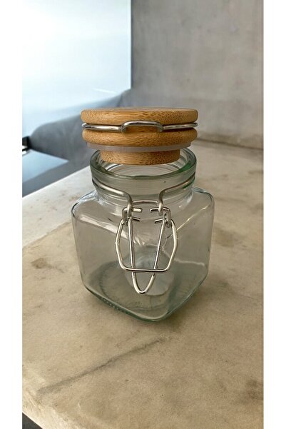 Peraye BAMBU KAPAKLI KELEPÇELİ CAM KAVANOZ 8,5 CM