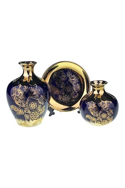 Blusmart Set 2 vaze decorative si o farfurie, Model floral, Ceramica, M5