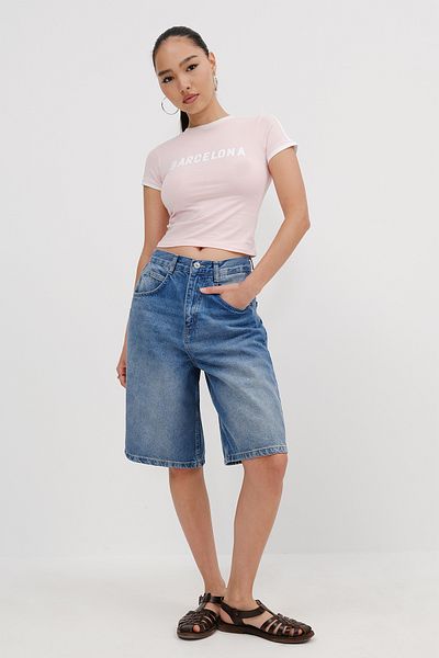 Addax Strap Detailed Bermuda Denim Shorts Ş476-Pni̇