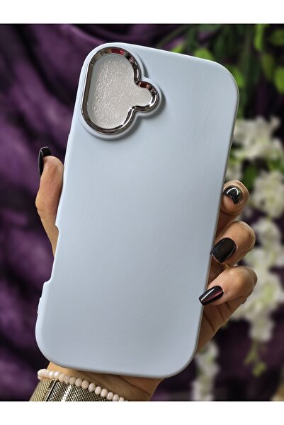 Iphone 16 PLUS Compatible Metal Camera Frame Matte Baby Blue Silicone Case