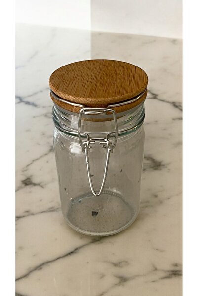 Peraye BAMBU KAPAKLI KELEPÇELİ CAM KAVANOZ 11,8 CM