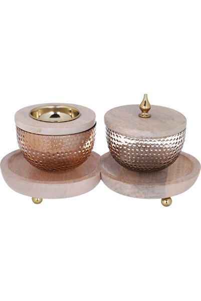 Generic مبخرة زجاجية وعلبة بخور من معرض السيف، 29 × 16 × 13 سم، بقاعدة خشبية،...