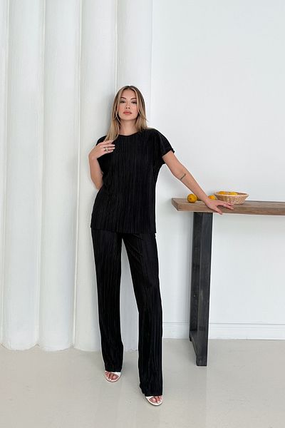 MİROR Women's Black Bat Sleeve Pleated Pocket Detailed Casual Suit