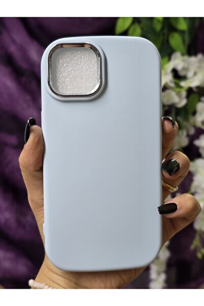 Magic Ring Iphone 15 Uyumlu Metal Kamera Çerçeveli Mat Bebe Mavi Silikon Kılıf