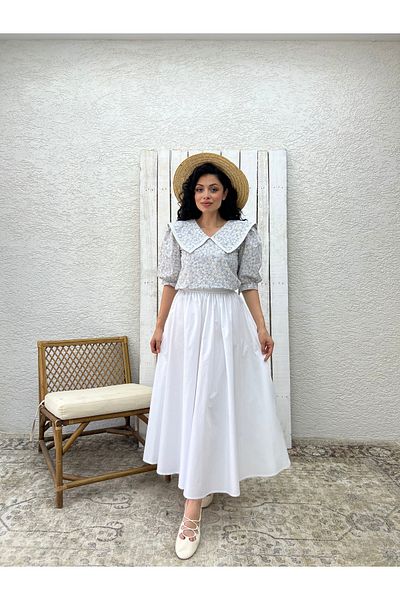KÜÇÜĞÜM BUTİK Γκρι Daisy Vintage Μπλούζα με μεγάλο γιακά