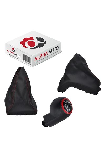 ALPHA AUTO PART Handbrake-Shift Boot and Shift Knob for Opel Astra H (5)-RED