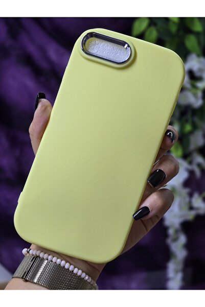 Magic Ring Iphone 7 Plus / 8 Plus Uyumlu Metal Kamera Çerçeveli Mat Sarı Silikon Kılıf