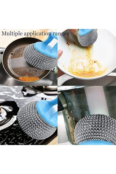 Bisbell Steel Scrubber with Handle, Kitchen Cleaning Sponge Set, 2-Pack, Black and White