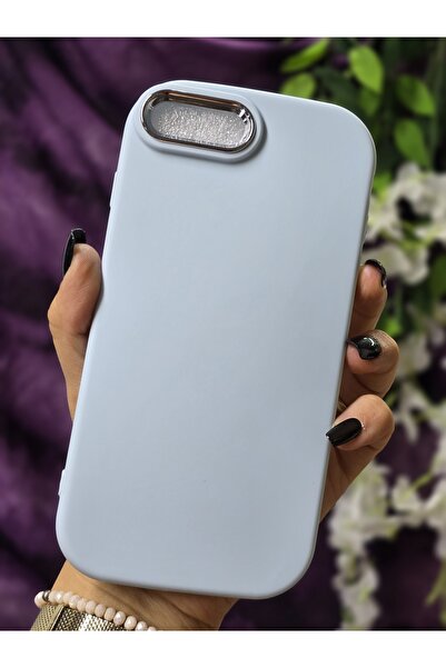 Iphone 7 Plus / 8 Plus Compatible Metal Camera Frame Matte Baby Blue Silicone Case