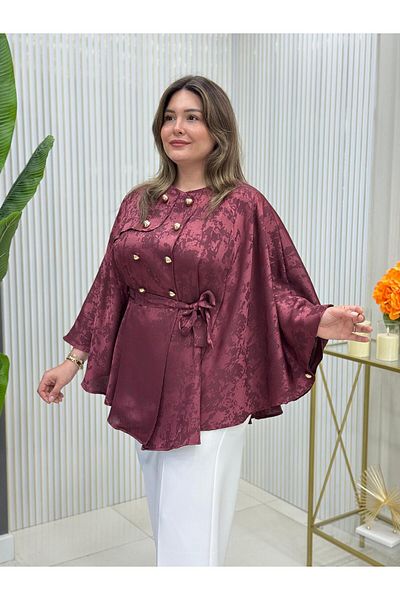 GK Gold Buttoned Satin Fabric Poncho Compatible with Size 38-48