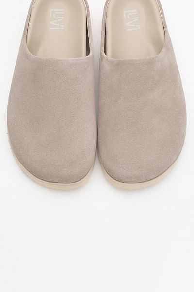 LuviShoes SPACE Γυναικείες παντόφλες μπεζ σουέντ από γνήσιο δέρμα κλειστό μπροστά