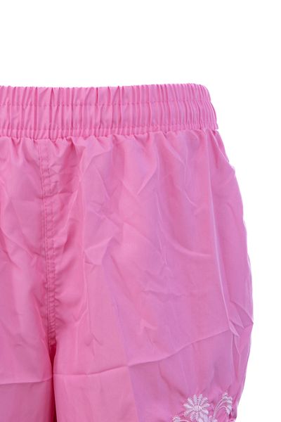 Oppland Pantaloni scurți de baie pentru femei, cu talie elastică și buzunare cu șireturi, brodate, țesătură ușoară, confortabilă, hidrofugă