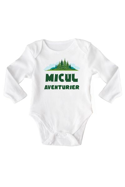 OEM Body bebe, Micul Aventurier, 6 -12 luni, maneca lunga, bonisa creativ, alb, 100% bumbac
