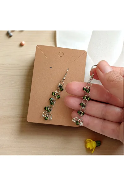 Nino Store Handmade Beaded Dangle Earrings – Green Glass Beads – Light and Stylish – Gift
