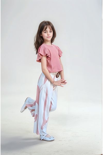 Asortix Girls' Double Set - 100% Cotton Knitted Combed Fabric, Digital Printed Bottom Top Set