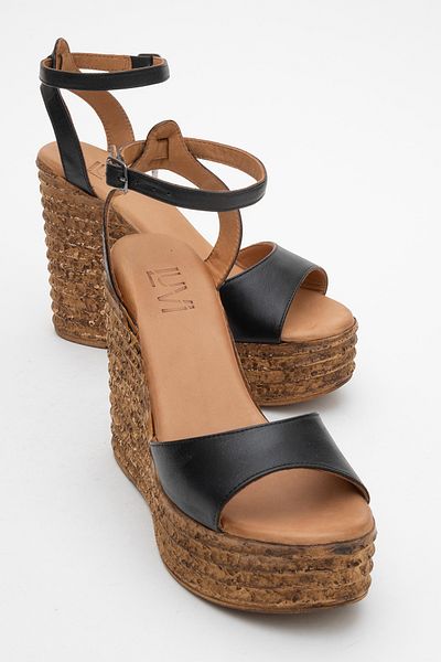 LuviShoes Sandale cu toc pentru femei ELSIE din piele naturală din piele neagră