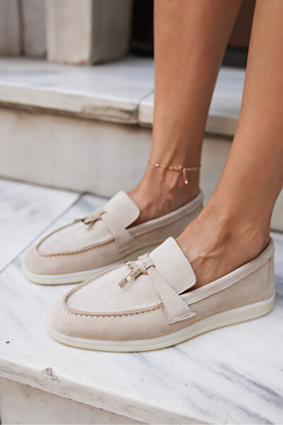 ANGELİNA JONES CASADO KADIN BEJ GERCEK SUET LOAFER AYAKKABİ