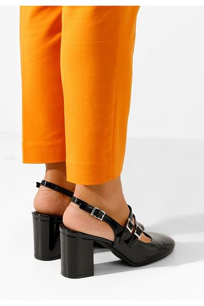 B T Shoes Pantofi cu toc gros lacuiti Izalda negri