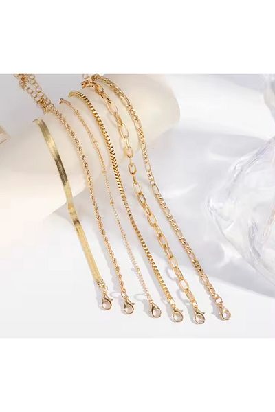 REDz Accessories Chain Bracelet Set, Gold, Varied Pattern, Layered Look