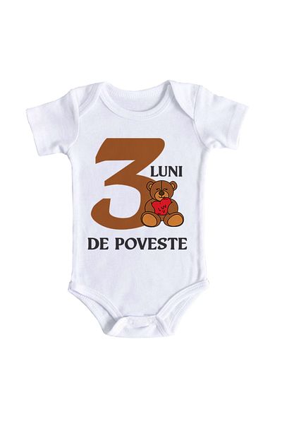 OEM Body bebe, 3 luni de poveste, 6 - 12 luni, maneca scurta, bonisa creativ, alb, 100% bumbac
