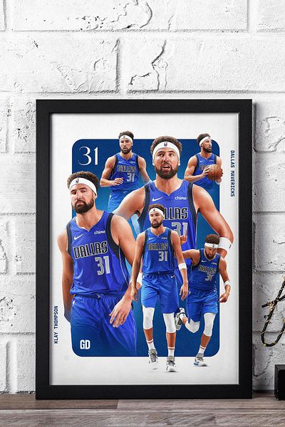 Saturn Klay Thompson Framed Painting - Dallas Mavericks Nba Poster Painting