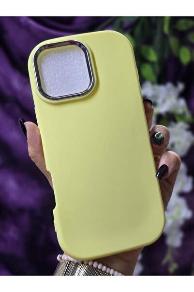 Magic Ring Iphone 16 PROMAX Uyumlu Metal Kamera Çerçeveli Mat Sarı Silikon Kılıf