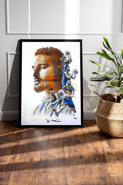 Saturn Klay Thompson Framed Painting - Basketball Nba Poster Painting