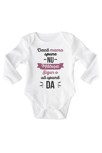 OEM Body bebe, Matusa sigur spune da, 12-18 luni, maneca lunga, bonisa creativ, alb, 100% bumbac