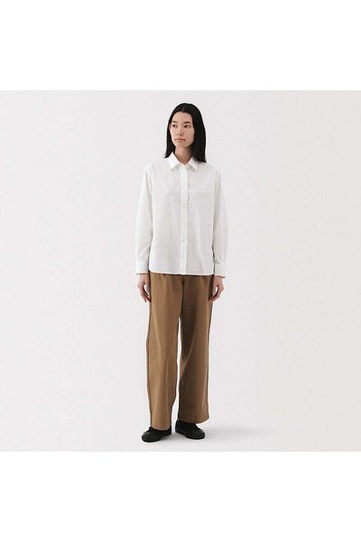 Muji قميص من القماش العريض المغسول بياقة عادية وأكمام طويلة