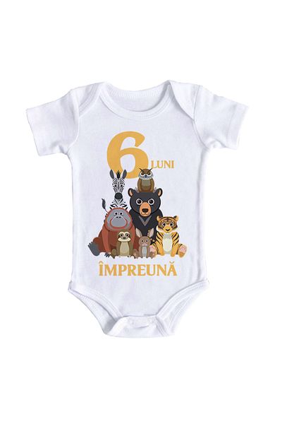 OEM Body bebe, 6 luni impreuna, 3 -6 luni, maneca scurta, bonisa creativ, alb, 100% bumbac