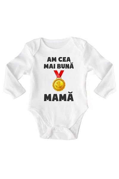 OEM Body bebe, Am cea mai buna mama, 12-18 luni, maneca lunga, bonisa creativ, alb, 100% bumbac
