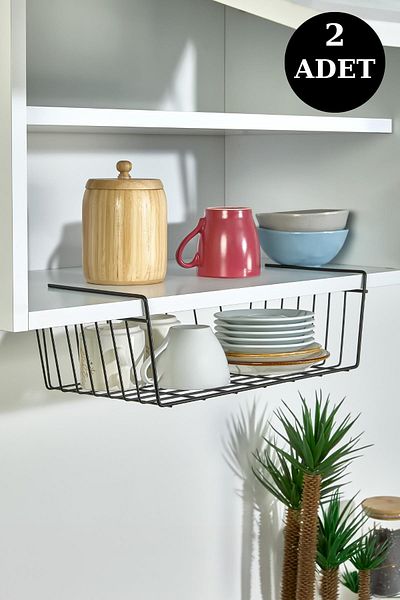 İLİVA 2 Pieces Black Cabinet Kangaroo Shelf Hanging Basket