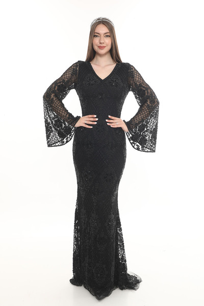 GATSBYLADY LONDON AFRODİT - EL İŞLEMELİ , TAŞEL DETAYLI ELBİSE