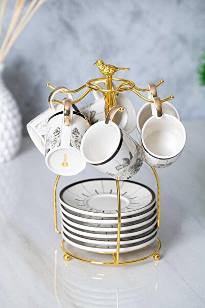 ACAR MIST PORSELEN STANDLI 6 LI KAHVE FİNCAN TAKIMI