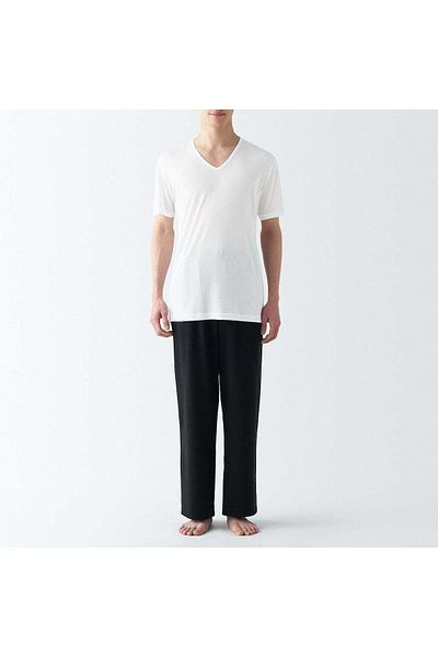 Muji تي شيرت Cool Touch Lyocell برقبة على شكل حرف V وأكمام قصيرة