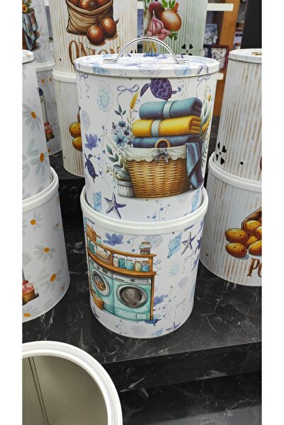 Hibana Beyaz Motifli 2 li Metal Deterjanlık