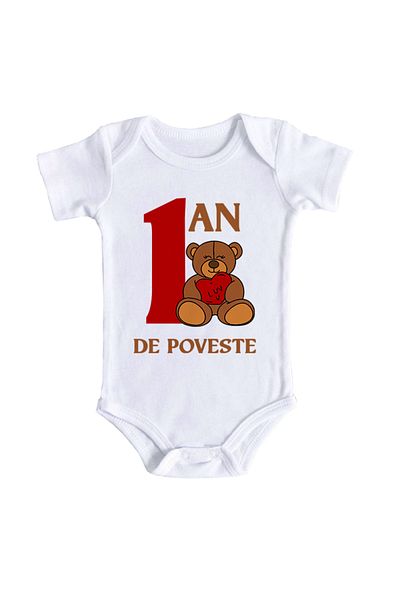 OEM Body bebe, 1 an de poveste, 6 - 12 luni, maneca scurta, bonisa creativ, alb, 100% bumbac
